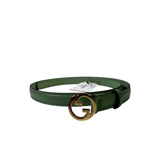 New Auth Gucci Green Leather Blondie Thin Belt IT85 US34 - Picture 1 of 7